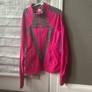 Ivivva Hot Pink Black Stripe Zip Up Girls Jacket Size 12